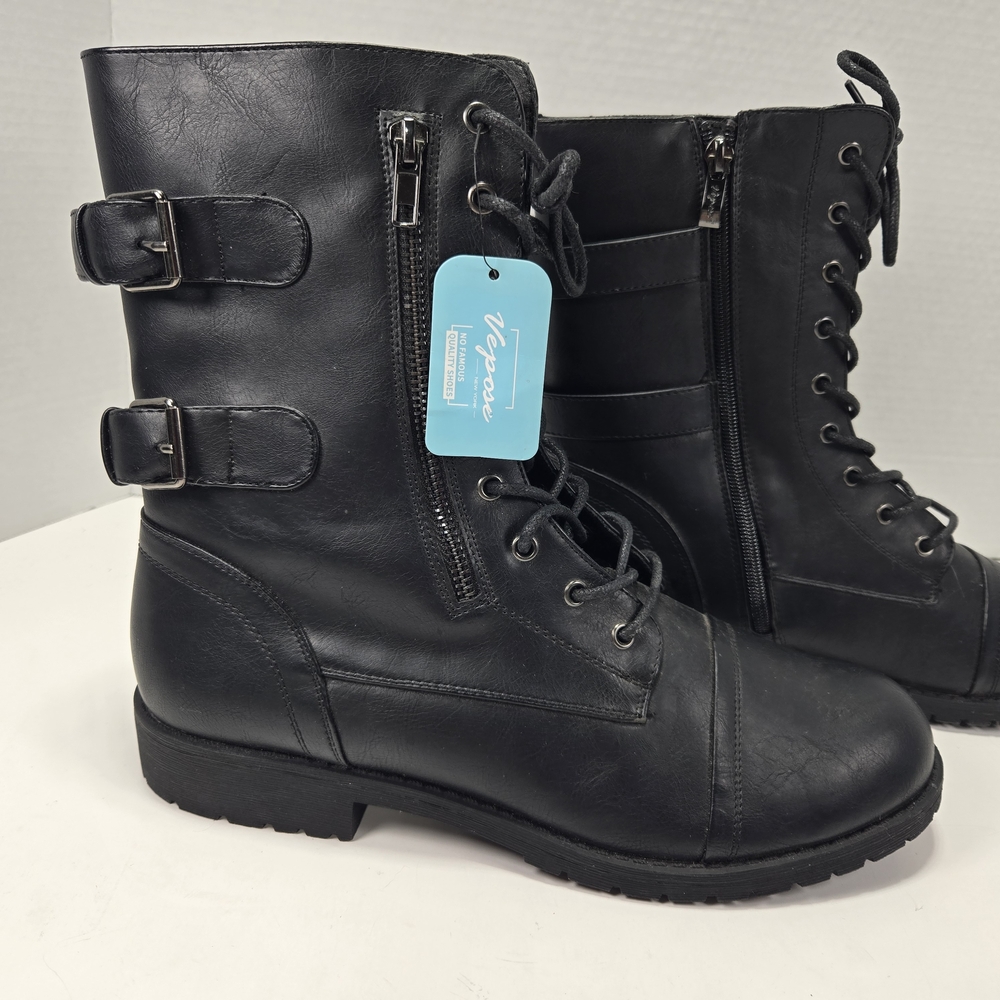Women's Mid-calf Combat Military Boots w/Card Knife Wallet Zipper Pocket Size 11 - Picture 4 of 13